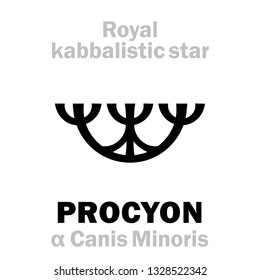 Astrology Alphabet: PROCYON (α Canis Minoris / Antecanis), «Canis Minor» (The Throat of the Little Dog), arab.: Algomeysa. 
Hieroglyphic sign (kabbalistic symbol by Agrippa «Occult Philosophy», 1533).