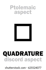 Astrology Alphabet: QUADRATURE (90°), classic major Ptolemaic discordant aspect. 
Hieroglyphics character sign (single symbol).