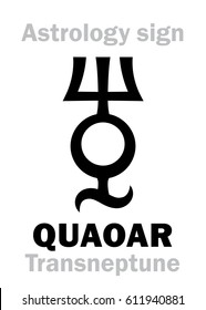 Astrology Alphabet: QUAOAR (Transneptune), Large massive planetoid (TNO). Hieroglyphics character sign (single symbol).