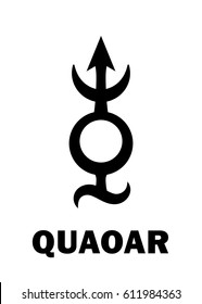 Astrology Alphabet: QUAOAR (Transneptune), massive planetoid. 
Hieroglyphics character sign (single symbol).