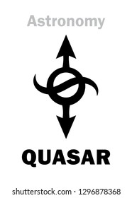 Astrology Alphabet: QUASAR, enigmatic supermassive brightest object of the Relict radiation of distant galaxies in The Universe. 
Hieroglyphics character sign (astronomical symbol).