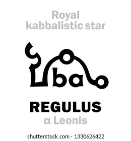 Astrology Alphabet: REGULUS (α Leonis), «Cor Leonis» (The Heart of the Lion). 
Hieroglyphic sign (hermetic kabbalistic magic symbol by Cornelius Agrippa from his book «Occult Philosophy», 1533).