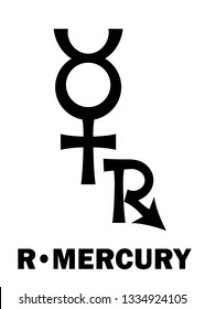 Astrology Alphabet: Retrograde MERCURY, period when this planet in the sky is moving in the reverse direction. 
Hieroglyphics character sign (combination symbol).