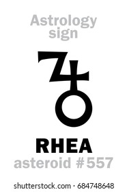 Astrology Alphabet: RHEA, asteroid #557. 
Hieroglyphics character sign (single symbol).
