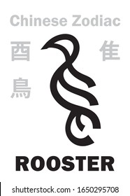 Astrology Alphabet: ROOSTER / BIRD [隹|雞] sign of Chinese Zodiac (The "Chicken" in Japanese Zodiac). Also: The Fire Red Bird || The Purple Vermeil Bird (Phœnix). Chinese character, hieroglyphic sign.