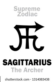 Astrology Alphabet: SAGITTARIUS (The Archer), constellation Sagittarius (img.: Centaurus). 
Sign of Supreme Zodiac (Internal circle). Hieroglyphic character (persian symbol).