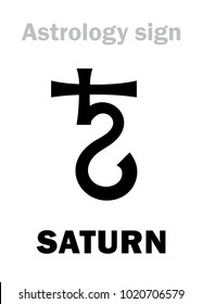 Astrology Alphabet: SATURN, classic major social planet. 
Hieroglyphics character sign (medieval symbol).