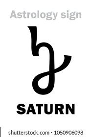 Astrology Alphabet: SATURN, classic major planet. 
Hieroglyphics character sign (medieval holland symbol, 1557).