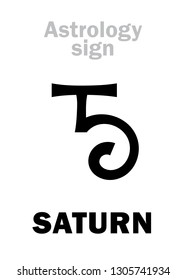 Astrology Alphabet: SATURN, classic major planet. 
Hieroglyphics character sign (single symbol).