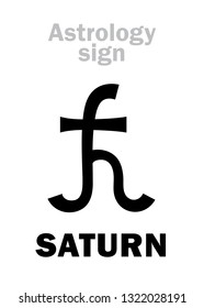 Astrology Alphabet: SATURN, classic major planet. 
Hieroglyphics character sign (symbol Кронъ from slavian manuscript «Planetnik», XVII c.).