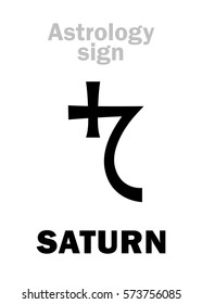 Astrology Alphabet: SATURN, classic major social planet. 
Hieroglyphics character sign (single symbol).