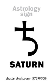Astrology Alphabet: SATURN, classic major social planet. 
Hieroglyphics character sign (single symbol).