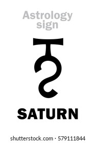 Astrology Alphabet: SATURN, classic major social planet. 
Hieroglyphics character sign (single symbol).