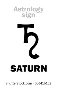 Astrology Alphabet: SATURN, classic major social planet. 
Hieroglyphics character sign (single symbol).