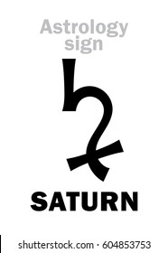 Astrology Alphabet: SATURN, classic major planet. 
Hieroglyphics character sign (single symbol).