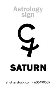 Astrology Alphabet: SATURN, classic major planet. 
Hieroglyphics character sign (single symbol).