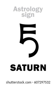 Astrology Alphabet: SATURN, classic major planet. 
Hieroglyphics character sign (single symbol).