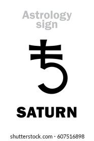 Astrology Alphabet: SATURN, classic major planet. 
Hieroglyphics character sign (ancient symbol).