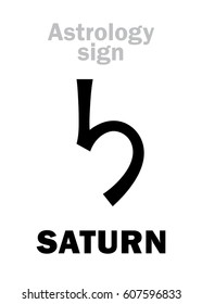 Astrology Alphabet: SATURN, classic major social planet. 
Hieroglyphics character sign (ancient symbol).