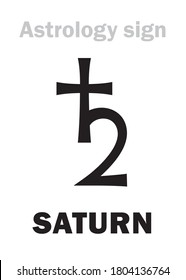 Astrology Alphabet: SATURN (Cronus / Chronos / Kronos), Classic Major Planet. Astrological Character, Hieroglyphic Sign, Mystic Kabbalistic Symbol.