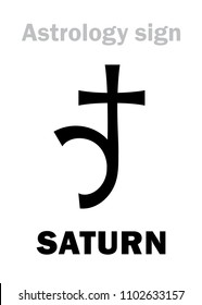 Astrology Alphabet: SATURN, major planet. 
Hieroglyphics character sign (single symbol).