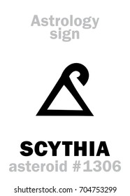 Astrology Alphabet: SCYTHIA, asteroid #1306. 
Hieroglyphics character sign (single symbol).
