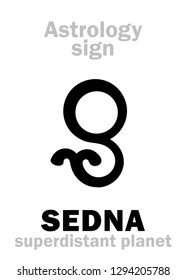 Astrology Alphabet: SEDNA, Superdistant External Dwarf Planet (with Elongated Elliptical Orbit). 
Hieroglyphics Character Sign (symbol).