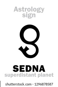 Astrology Alphabet: SEDNA, Superdistant External Dwarf Planet (with Elongated Elliptical Orbit). 
Hieroglyphics Character Sign (symbol).