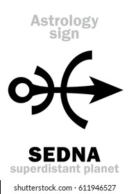 Astrology Alphabet: SEDNA, superdistant external dwarf planet (with elongated elliptical orbit). 
Hieroglyphics character sign (original single symbol).