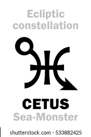 Astrology Alphabet: sign of CETUS (The Sea-Monster), constellation of Ecliptic (between Aquarius and Pisces, Eridanus). 
Hieroglyphics character sign (original single symbol).