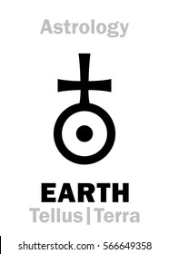 Astrology Alphabet: Sign of EARTH (Tellus/Terra), center of Universe (Geocenter). 
Hieroglyphics character sign (single symbol).