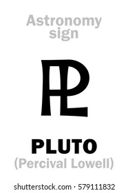 Astrology Alphabet: sign of PLUTO (PL), planetoid. 
Hieroglyphics character sign (astronomical monogram symbol, in honor of his discoverer astronomer Percival Lowell in 1930 year).