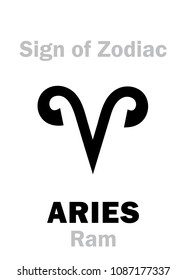 Astrology Alphabet: Sign of Zodiac ARIES (The Ram). 
Hieroglyphics character sign (single symbol).