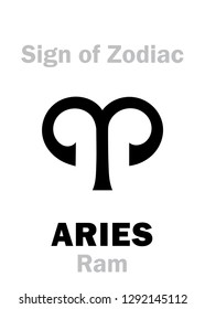 Astrology Alphabet: Sign of Zodiac ARIES (The Ram). 
Hieroglyphics character sign (single symbol).