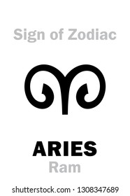 Astrology Alphabet: Sign of Zodiac ARIES (The Ram). 
Hieroglyphics character sign (single symbol).