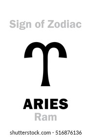 Astrology Alphabet: Sign of Zodiac ARIES (The Ram). 
Hieroglyphics character sign (single symbol).