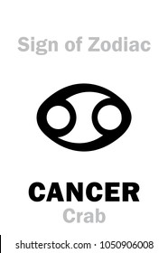 Astrology Alphabet: Sign of Zodiac CANCER (The Crab). 
Hieroglyphics character sign (single symbol).