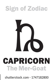 Astrology Alphabet: Sign of Zodiac CAPRICORN (The Mer-Goat). Astrological character, hieroglyphic sign, kabbalistic symbol.