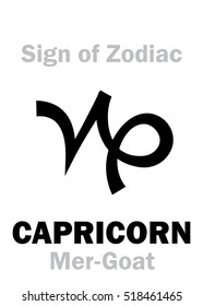 Astrology Alphabet: Sign of Zodiac CAPRICORN (The Mer-Goat). 
Hieroglyphics character sign (single symbol).