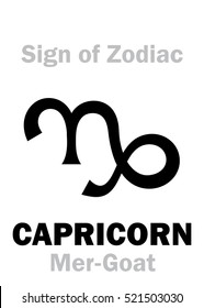 Astrology Alphabet: Sign of Zodiac CAPRICORN (The Mer-Goat). 
Hieroglyphics character sign (single symbol).