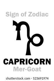 Astrology Alphabet: Sign of Zodiac CAPRICORN (The Mer-Goat). 
Hieroglyphics character sign (single symbol).