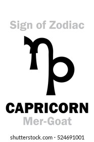 Astrology Alphabet: Sign of Zodiac CAPRICORN (The Mer-Goat). 
Hieroglyphics character sign (single symbol).