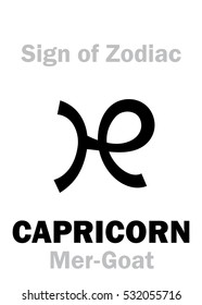 Astrology Alphabet: Sign of Zodiac CAPRICORN (The Mer-Goat). 
Hieroglyphics character sign (single symbol).