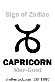 Astrology Alphabet: Sign of Zodiac CAPRICORN (The Mer-Goat). 
Hieroglyphics character sign (single symbol).