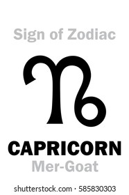 Astrology Alphabet: Sign of Zodiac CAPRICORN (The Mer-Goat). 
Hieroglyphics character sign (single symbol).