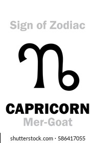 Astrology Alphabet: Sign of Zodiac CAPRICORN (The Mer-Goat). 
Hieroglyphics character sign (single symbol).