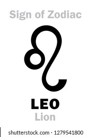 Astrology Alphabet: Sign of Zodiac LEO (The Lion). 
Hieroglyphics character sign (single symbol).