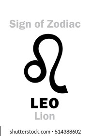 Astrology Alphabet: Sign of Zodiac LEO (The Lion). 
Hieroglyphics character sign (single symbol).