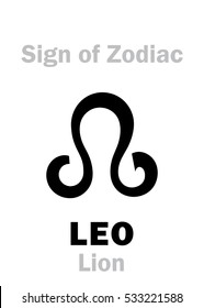 Astrology Alphabet: Sign of Zodiac LEO (The Lion). 
Hieroglyphics character sign (single symbol).