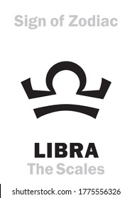 Astrology Alphabet: Sign of Zodiac LIBRA (The Scales / The Balance). Astrological character, hieroglyphic sign, mystic kabbalistic symbol.